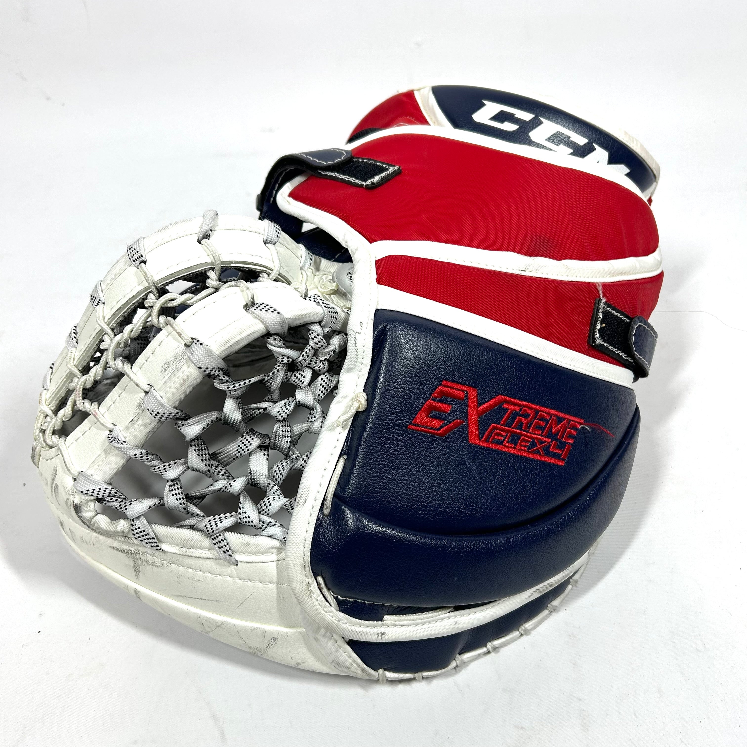 CCM Extreme Flex 4 - Gant de gardien de but Pro Stock d'occasion (rouge/bleu marine)